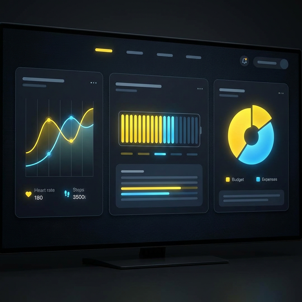 Analytics Dashboard displaying fitness, education, and finance metrics